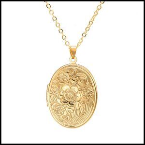 Vintage Engraved Locket Necklace Stainless Steel Personalized Picture Pendant